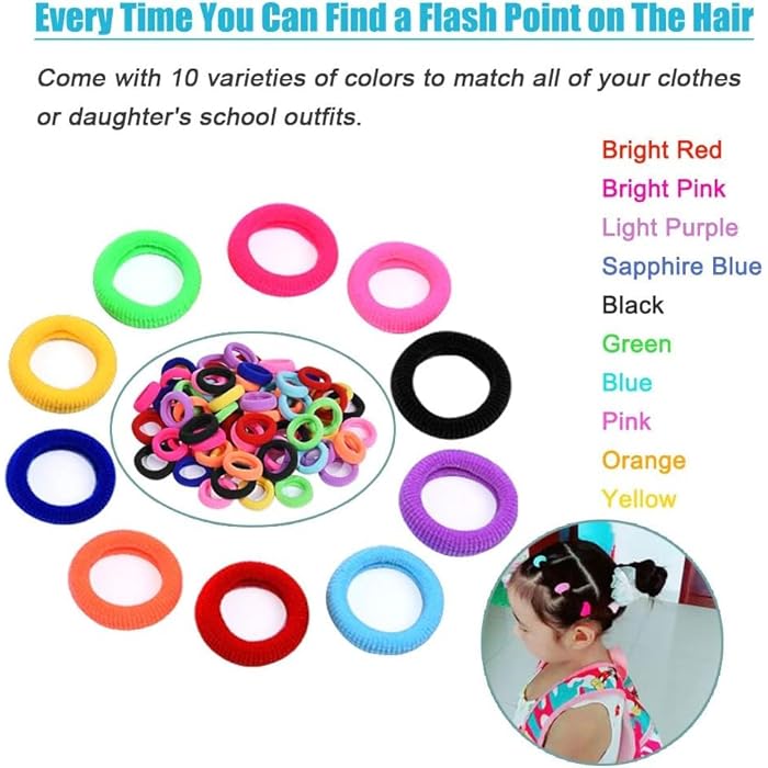 Multicolor Seamless Hair Bands, 120 Pack Cotton Elastic Hair Ties for Girls, Kids, Toddlers, Small Ponytail Holders (Multicolor) - Image 3
